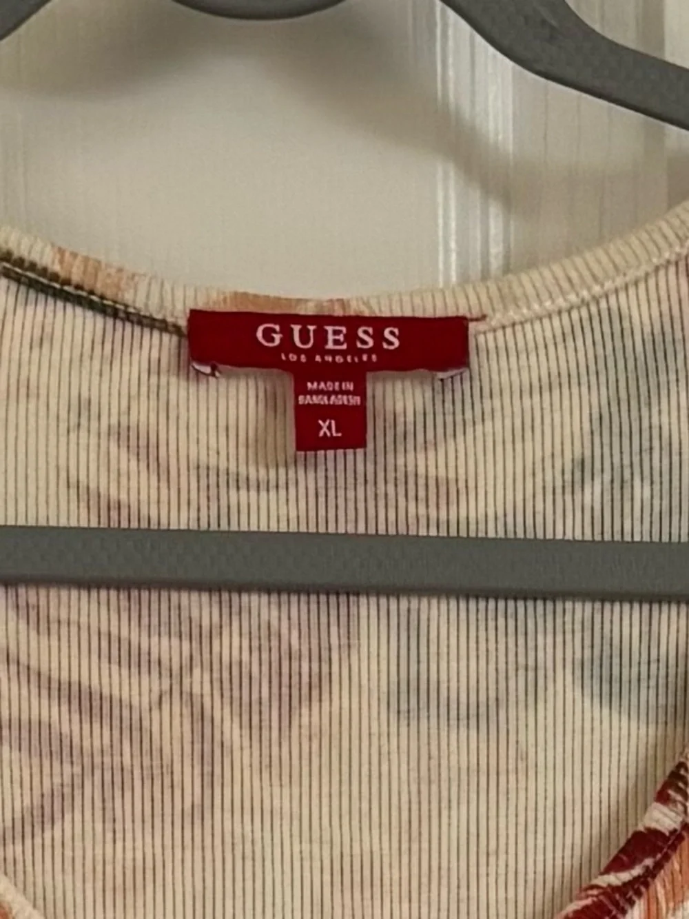 Guess Tropical Scoop Neck Swim Cover-Up in Cream with Orange & Green Leaves